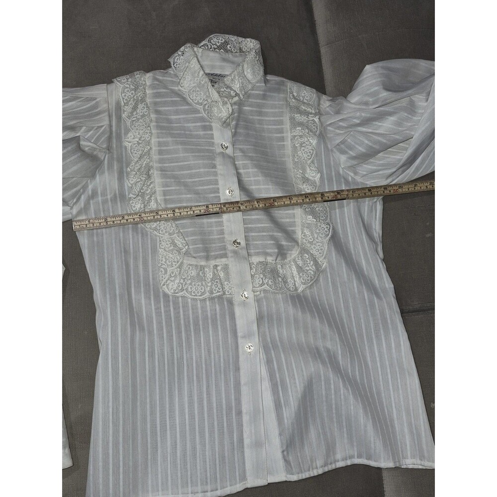 Vintage 70s Victorian Prairie Lace Blouse Neiman Marcus ILGWU White Sheer Top 8 - Picture 14 of 16